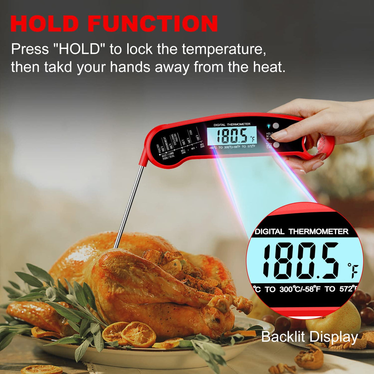 Scootworks Wireless Meat Thermometer Digital for Grill - Instant Read Grill Thermometer, Food Thermometer for Outdoor Cooking, BBQ Accessories, Cooking Thermometer for Kitchen