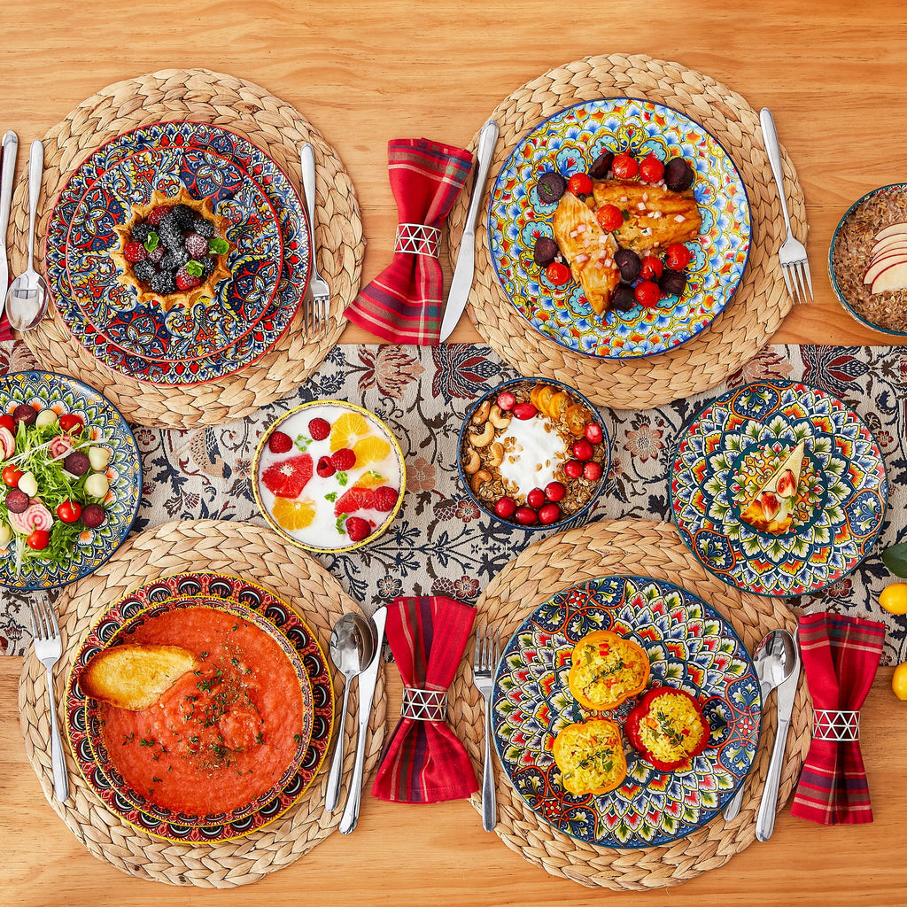 Vancasso Dinnerware Set, Porcelain Plates and Bowls Set for 4, 12 Pieces Ceramic Boho Dish Set for Kitchen, Dishwasher and Microwave Safe, Series LUMI