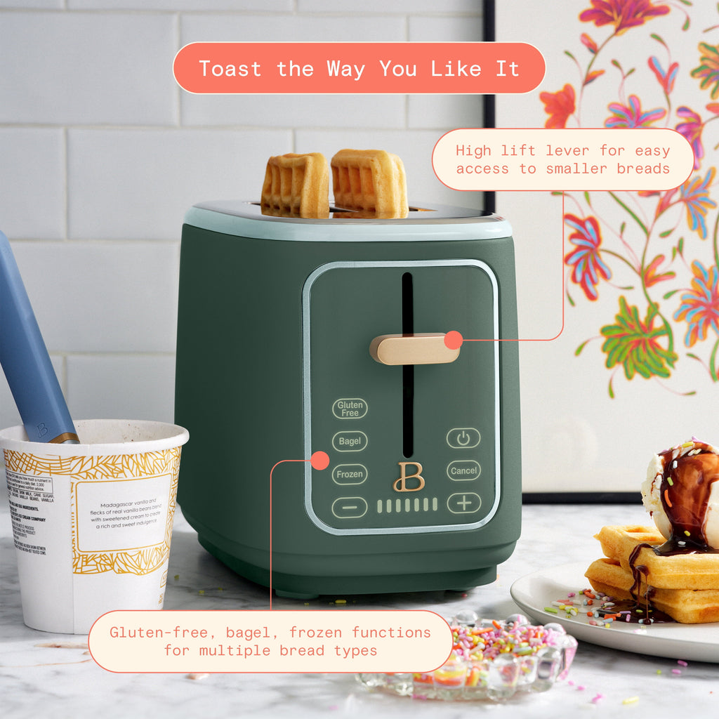 Beautiful 2 Slice Toaster with Touch-Activated Display, Thyme Green by Drew Barrymore