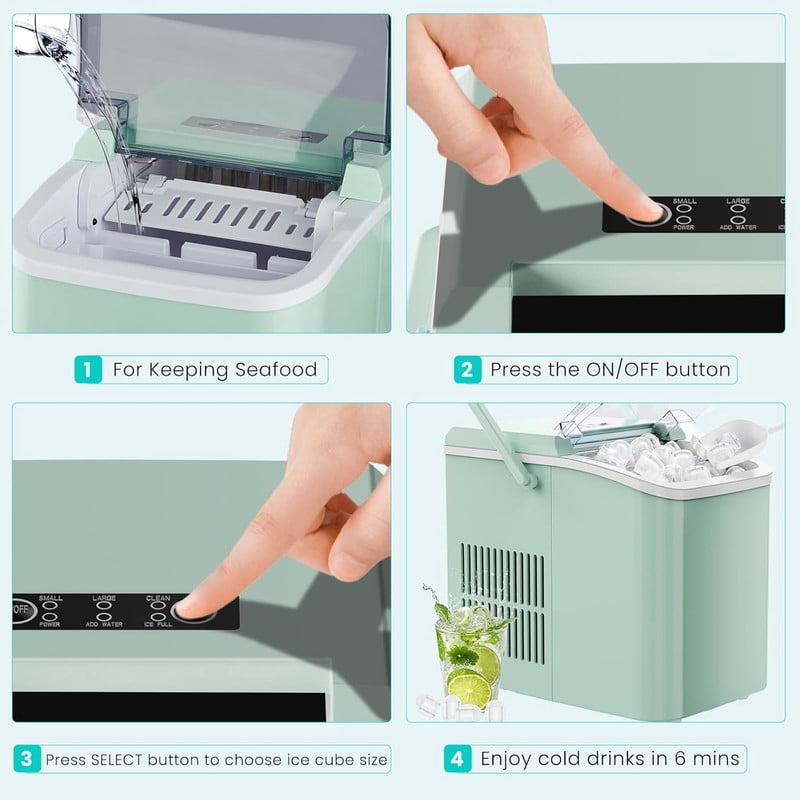 Simenmax Ice Maker Countertop – 26lbs Desktop ice maker with Handle for Home, Kitchen, Office, Outdoors, RV, Camping, White