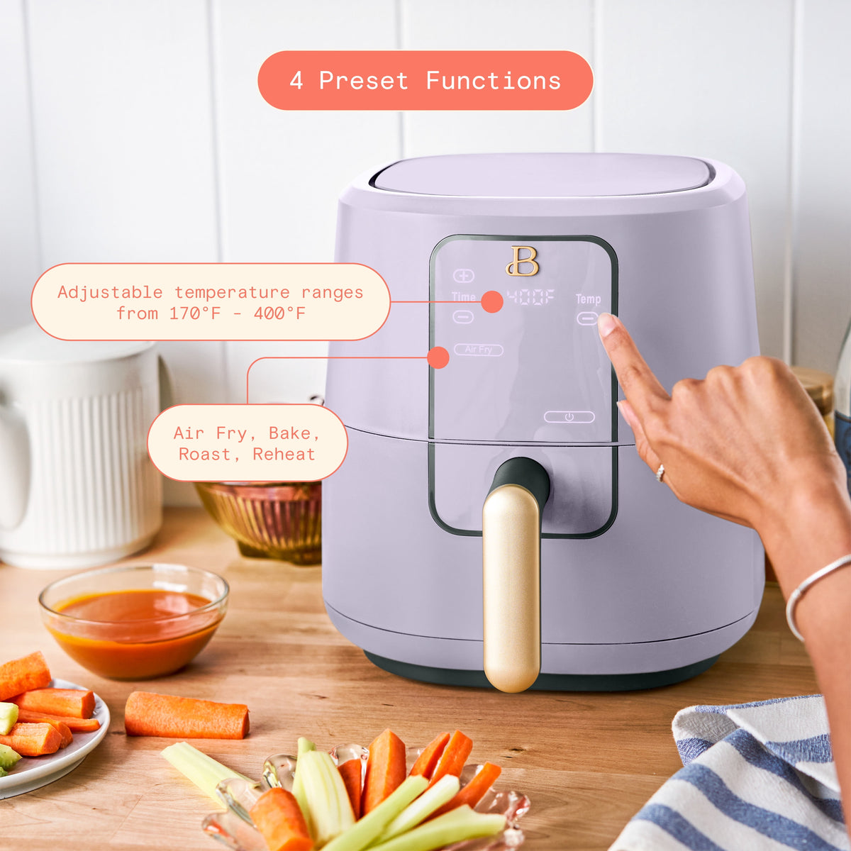 Beautiful 3 Qt Air Fryer with TurboCrisp Technology, EverGood Non-Toxic Ceramic Nonstick Coating, Chocolate by Drew Barrymore