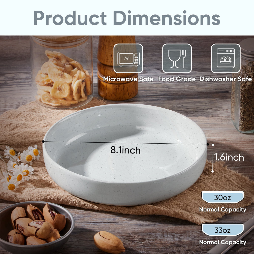 Vesteel Pasta Bowls Set of 6, 32oz Large Salad Bowl for Home Kitchen, Ceramic Serving Plates for Soup, Cereal, Fruits, Microwave & Dishwasher Safe, Speckled White