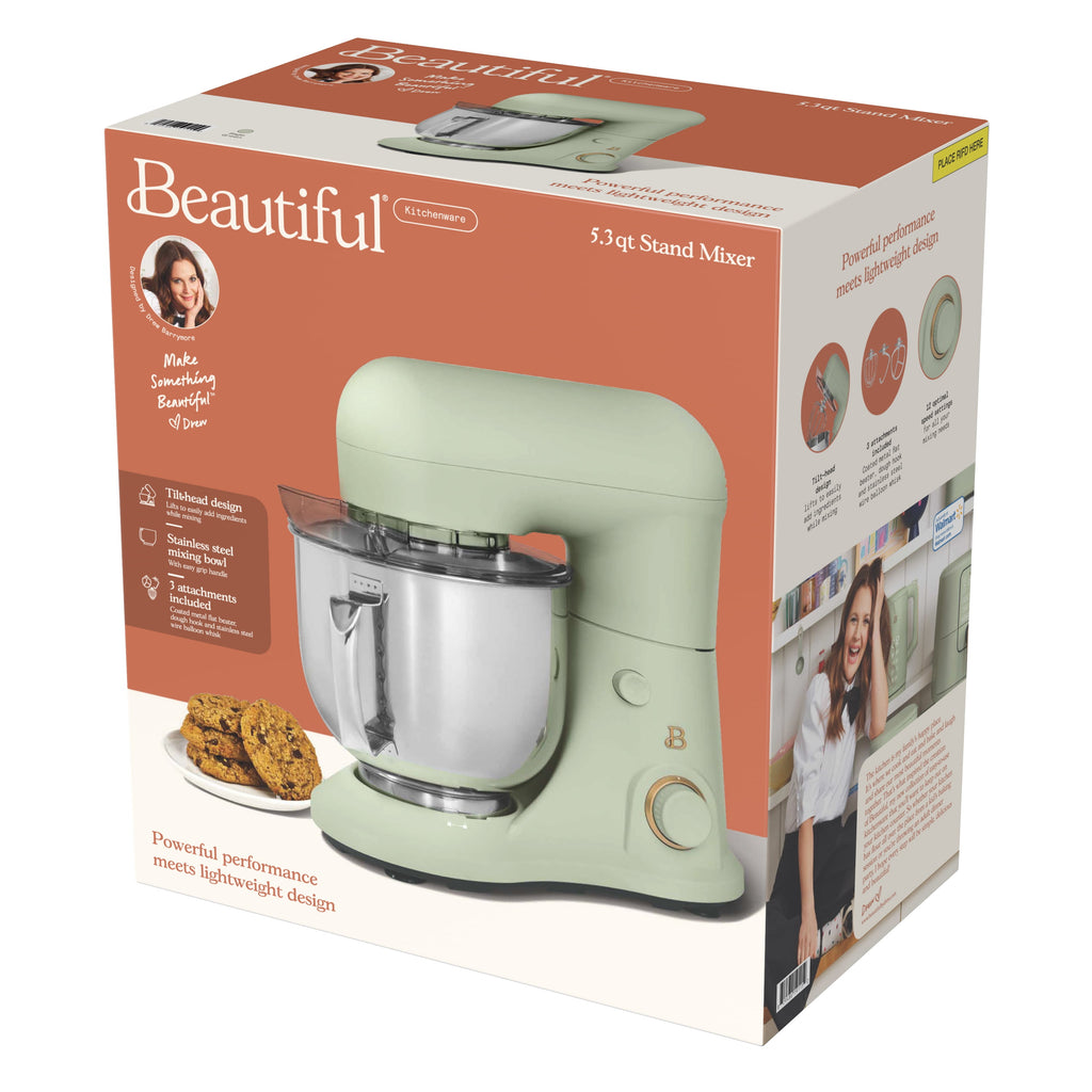 Beautiful 5.3 Qt Stand Mixer, Lightweight & Powerful with Tilt-Head, Chocolate by Drew Barrymore