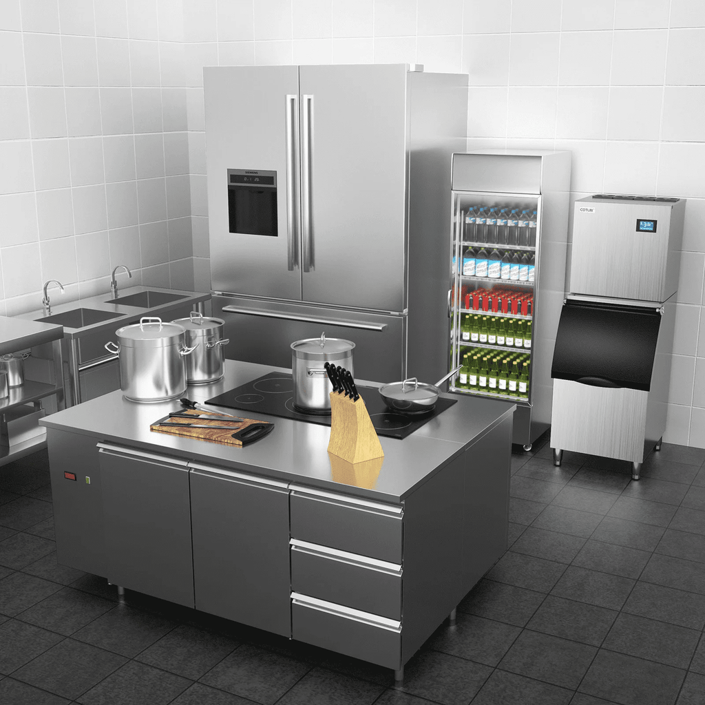 OUTBID Split Commercial Ice Maker Machine 600LBS/24H with 350lbs Ice Bin, Nugget Ice Makers Commercial, Clear Cube Pellet Ice Maker, Fast Ice Maker Ice-Ready in 8-15mins