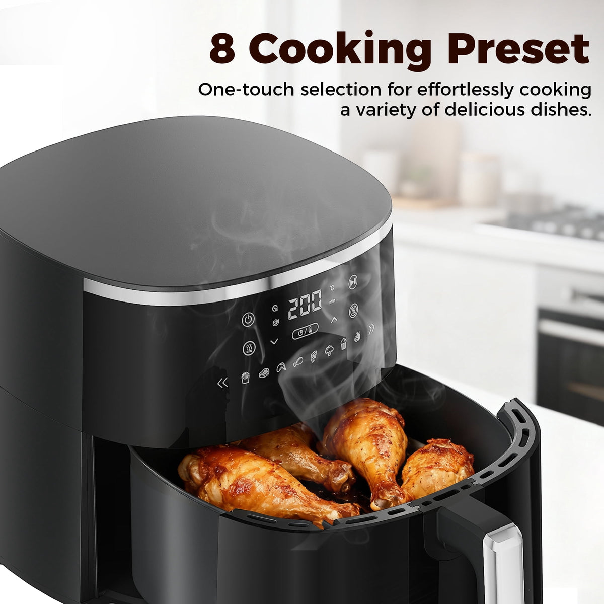 4QT Air Fryer with 8 Cooking Presets, Air Fry, Roast, Bake, Reheat, Dehydrate, Flip Reminder, 1200W, 140-400°F, Compact Design