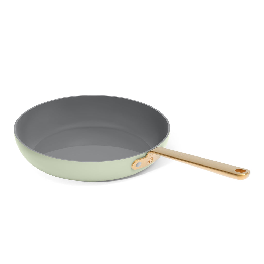 Beautiful 12-Piece Cookware Set, Pots and Pans with Strainer Lids and EverGood Ceramic Nonstick Coating, White Icing by Drew Barrymore