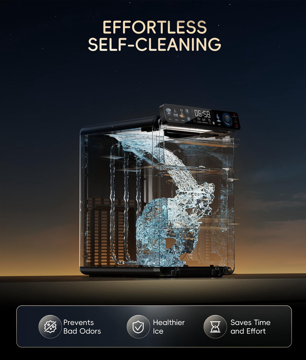 Ecozy Chillio Nugget Ice Maker Countertop with App Control, Smart Pebble Sonic Ice Machine, 44LBS/24H Soft Chewable Pellet Ice