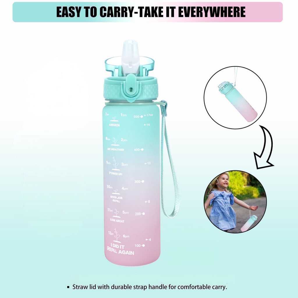 Oldley Transparent Tritan Kids Bottle – 17oz Straw Water Bottle with One-Hand Open Button, Lockable Leak-Proof Lid, Ideal for Daily Hydration