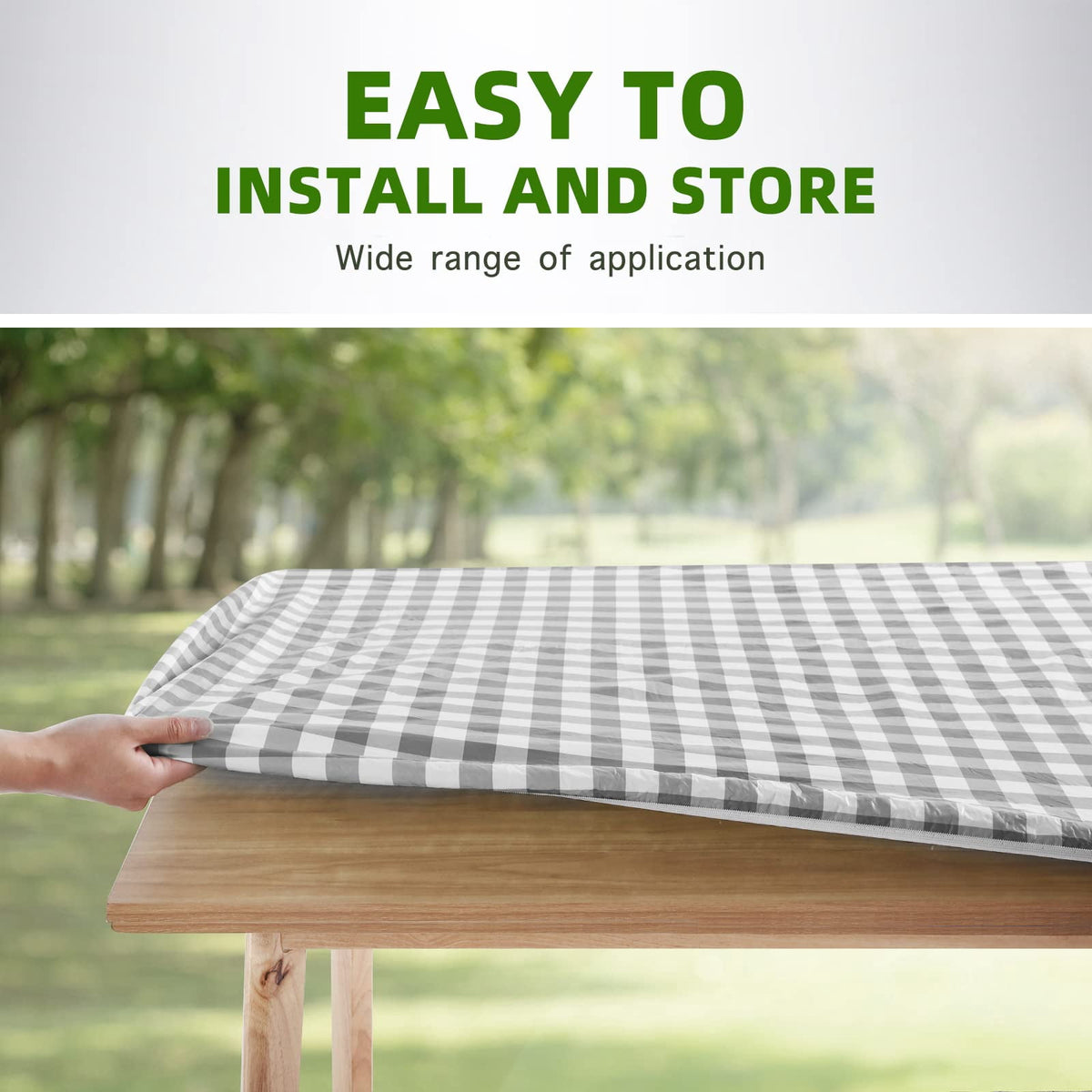 UMINEUX 3-Piece Rectangle Checkered Picnic Table Cover with Bench Covers Vinyl Flannel Backing with Elastic Edge (30"x72", Black and White)