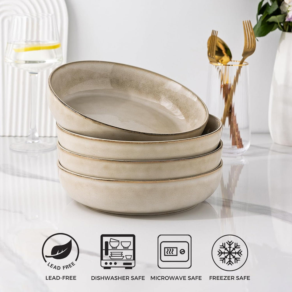 AmorArc 8.75'' Large Ceramic Pasta Bowls, 38oz Stoneware Pasta Serving Bowls Set of 4 for Kitchen, Wide Bowls for Fruit,Pasta,Salad,Oatmeal,Meal, Microwave Safe, Reactive Glaze-Space Blue