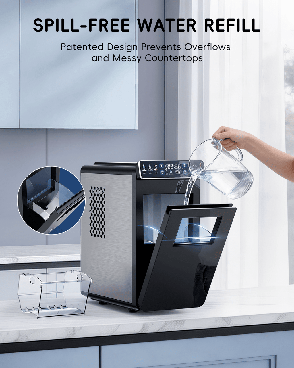 Ecozy Chillio Countertop Ice Maker, Smart Ice Machine with Full-Color Display Panel and Built-in Lighting, Produces 26lbs/24H, Dual-Layer Insulation