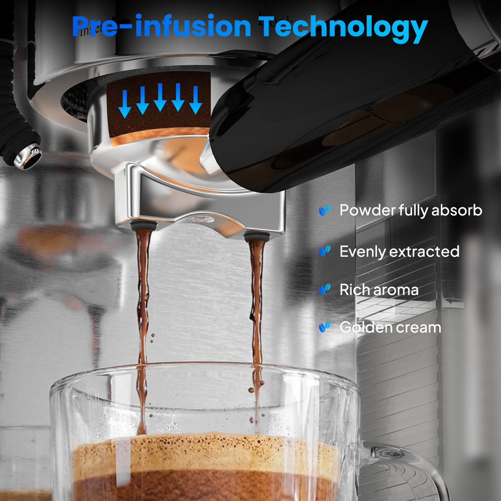 URintells Cuising Espresso Machine, 20 Bar Cappuccino & Latte Machine with Built-In Milk Frother, 1350W, Stainless Steel
