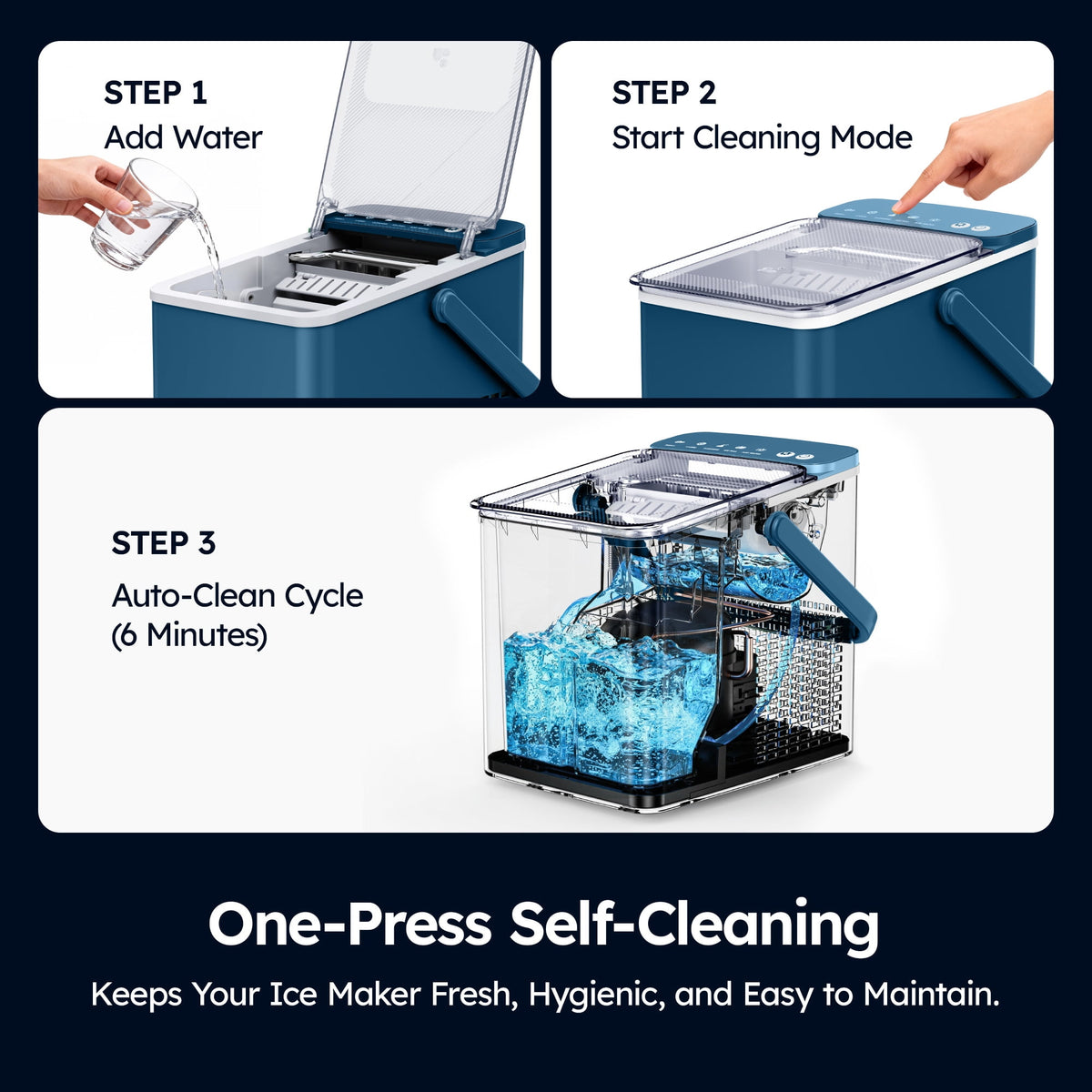 SIMZLIFE Portable Countertop Ice Maker, 26 Lbs/Day, 9 Bullet Ice Cubes in 6 Minutes, 2 Ice Sizes, Self-Cleaning Ice Machine, Black