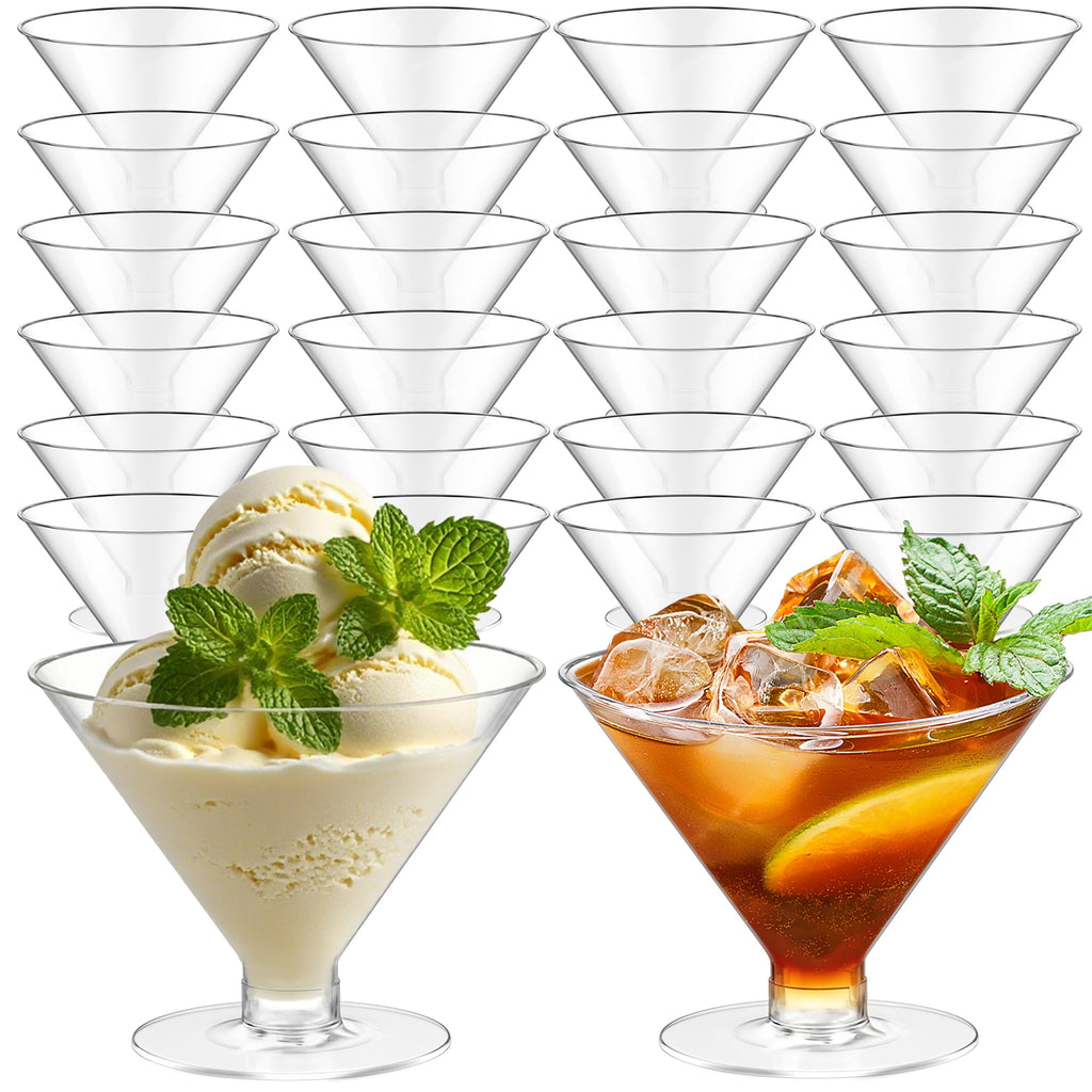 TINANA Disposable Martini Glasses, 24 Count 5oz Clear Plastic Cocktail Cups for Dessert, Wine, Drinks, BPA-Free
