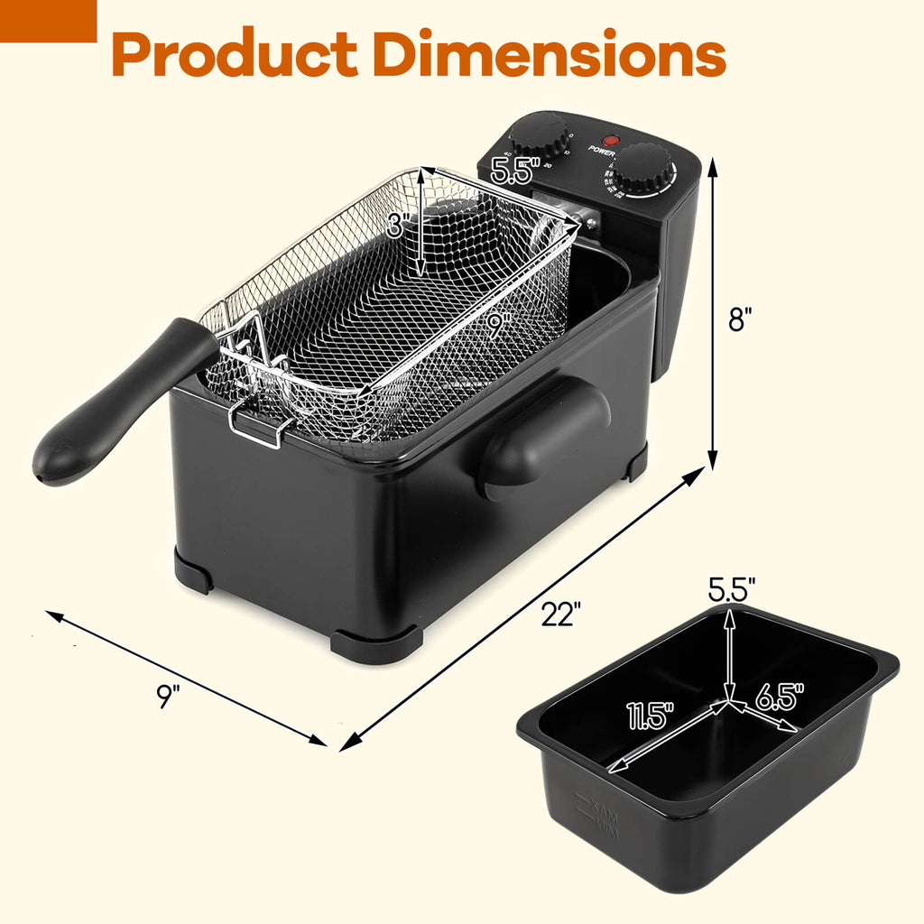 Costway Electric Deep Fryer 3.2 QT/12-Cup Stainless Steel 1700W with Frying Basket Silver