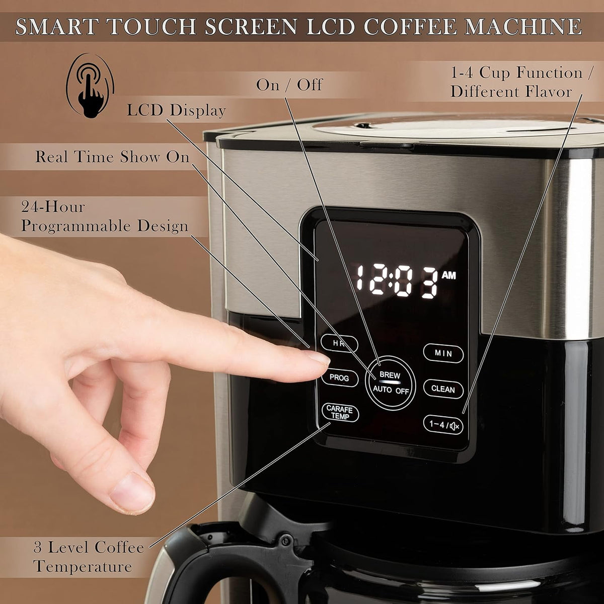 Mixpresso 12 Cup Coffee Pot, Auto-Off & Reusable Filter, Large Drip Coffee Maker 12 Cup Borosilicate Glass Carafe, Anti-Drip Coffee Machine Water Level Window, Black Electric Coffee Maker