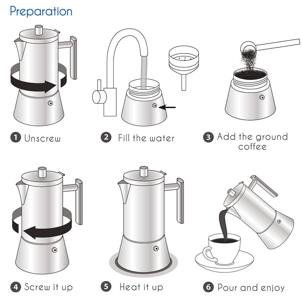 Easyworkz Pedro 6 Cup Stovetop Espresso Maker Stainless Steel Italian Coffee Maker Greca Moka Pot, 10 oz