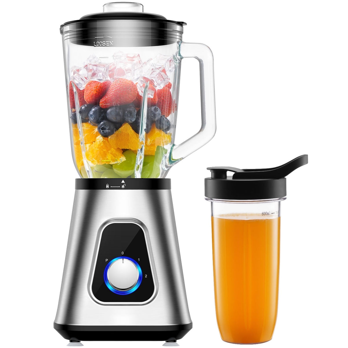 1200W Smoothie Blender, 52 Oz Countertop Blender for Shakes & 22 Oz Juicer Cup, 3 Adjustable Speed for Frozen Fruit Drinks, Smoothies, Sauces, Large Capacity