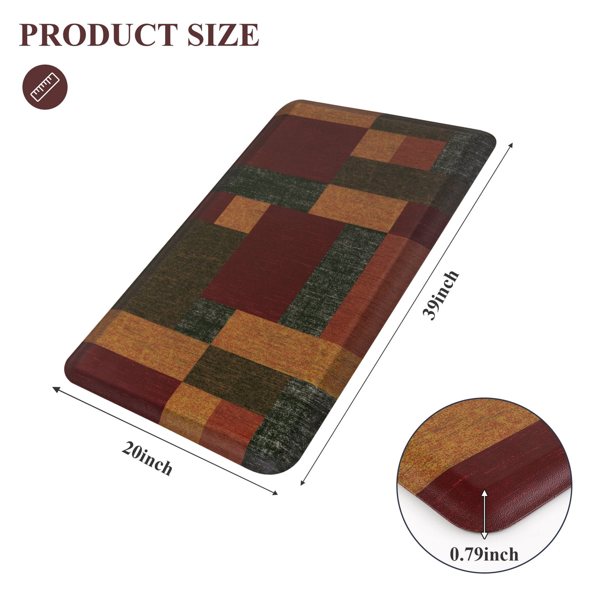 MeyJey 4/5 Inch Thick Anti Fatigue Kitchen Rug 20”x39”, Non Slip Waterproof Floor Mats for Kitchen Sink Laundry Office, Black/Gray