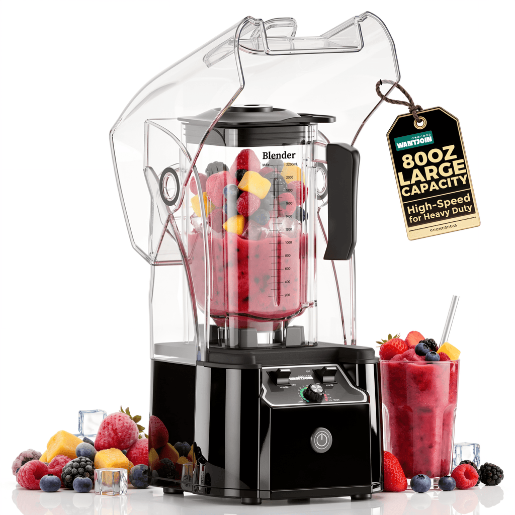 WantJoin Blender-Commercial Blender with Soundproof Shield, Enclosure 2200W ,Quiet Professional-Grade Power,Self-Cleaning,Gray
