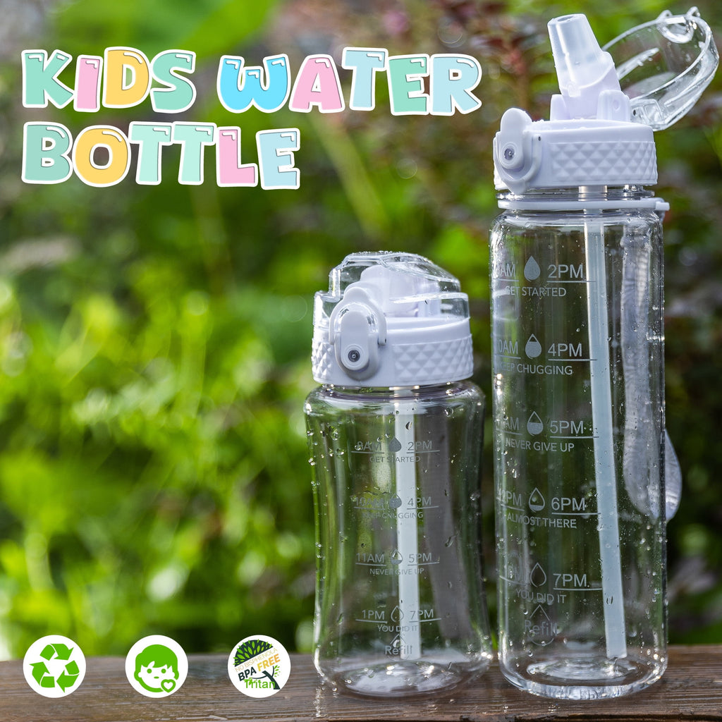 Oldley Transparent Tritan Kids Bottle – 17oz Straw Water Bottle with One-Hand Open Button, Lockable Leak-Proof Lid, Ideal for Daily Hydration