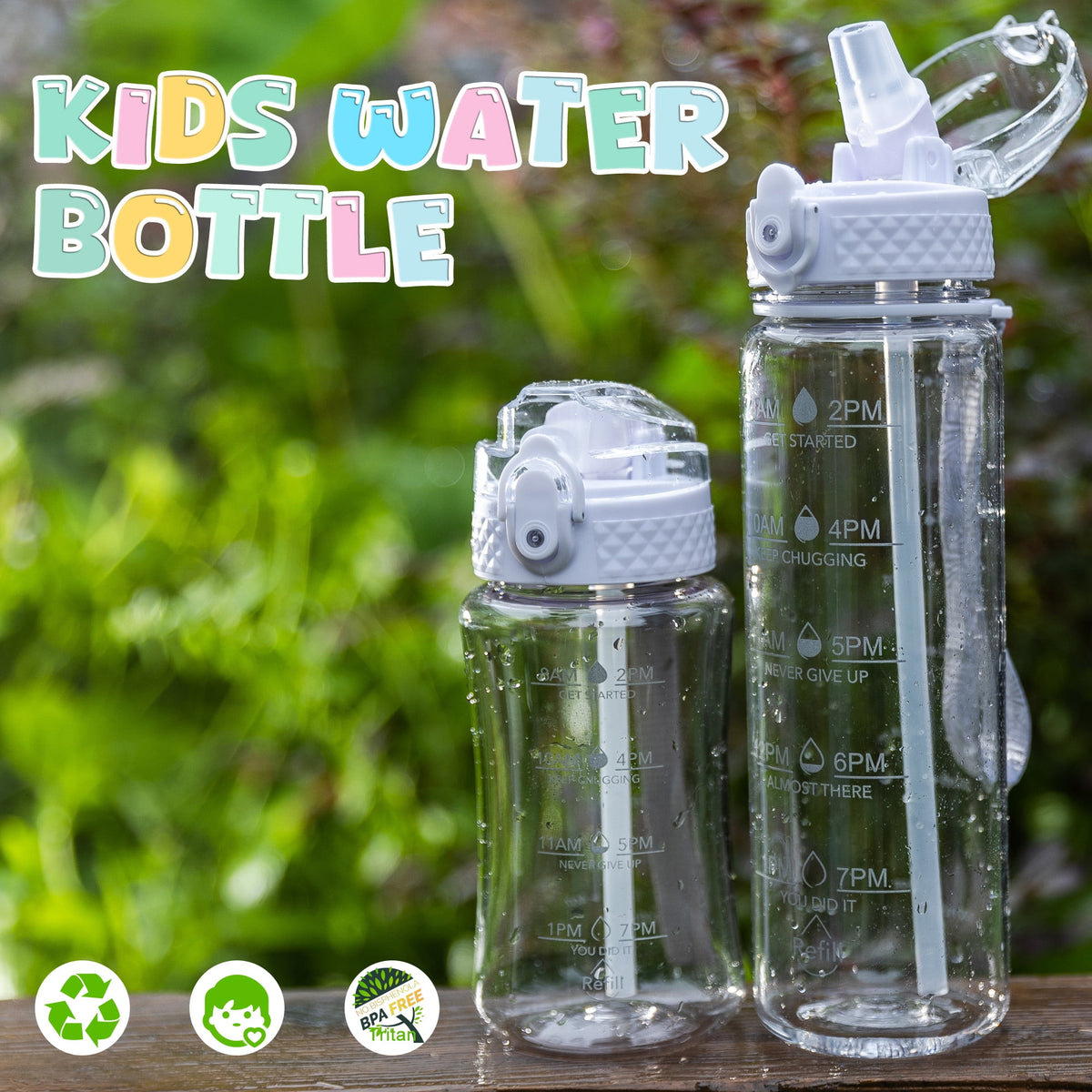 Oldley Transparent Tritan Kids Bottle – 17oz Straw Water Bottle with One-Hand Open Button, Lockable Leak-Proof Lid, Ideal for Daily Hydration