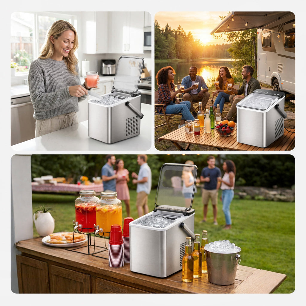 SIMZLIFE Portable Countertop Ice Maker, 26 Lbs/Day, 9 Bullet Ice Cubes in 6 Minutes, 2 Ice Sizes, Self-Cleaning Ice Machine, Black