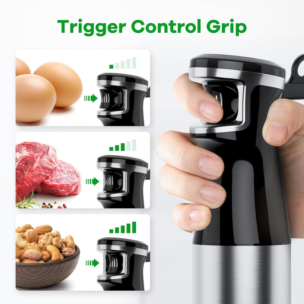 Bitrel Immersion Blender, 1100W 5-in-1 Multi-Speed Hand Blender with 21oz Beaker, Chopper, Whisk & Milk Frother, Ideal for Soup, Baby Food, Sauces, Smoothies & Purees