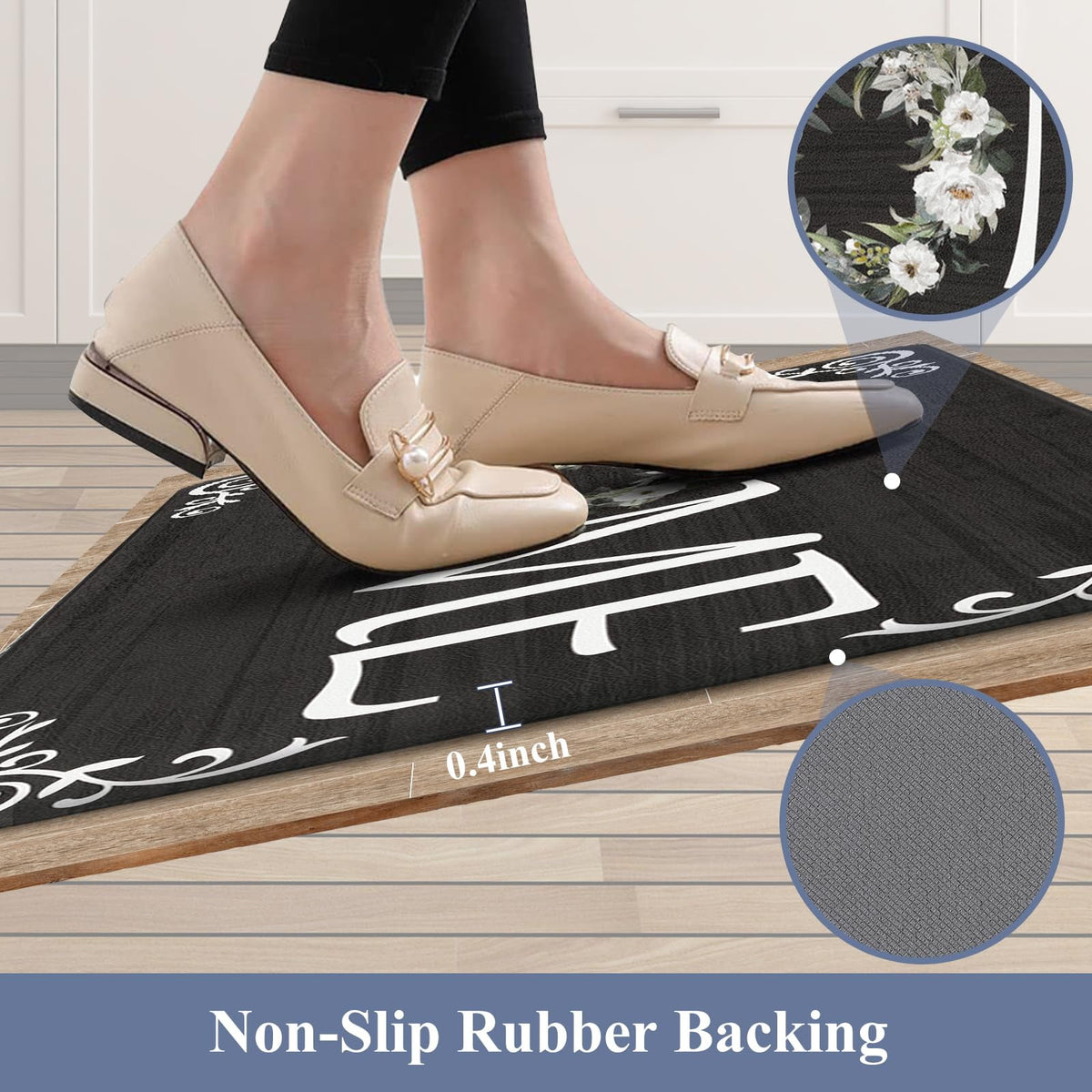 Findosom 2pcs Anti Fatigue Kitchen Rug Set,18"x30"+18"x47" Waterproof Non Slip Kitchen Runner Rug,0.4" Thick Cushioned Kitchen Floor Mats,Ergonomic Standing Mats Back Pain Relief Laundry Foam Rug