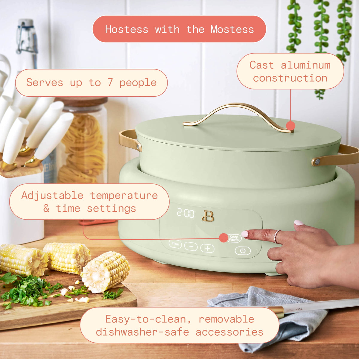 Beautiful 10 in 1, 6 Qt Electric Multi-Cooker, Thyme Green by Drew Barrymore