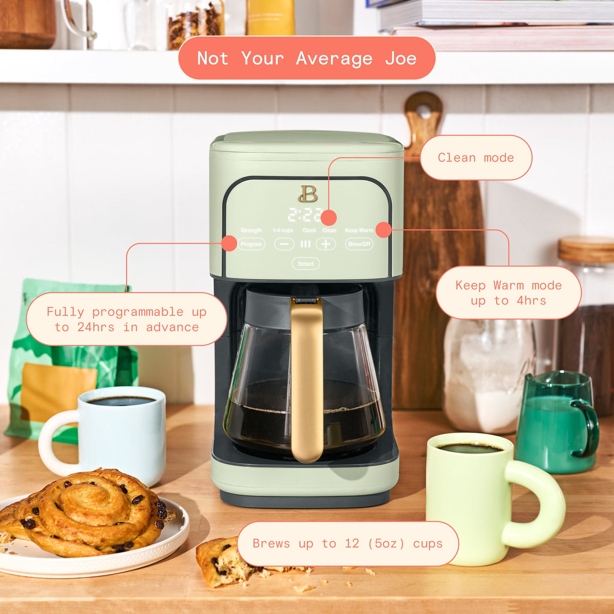 Beautiful 12 cup Programmable Coffee Maker, Thyme Green by Drew Barrymore