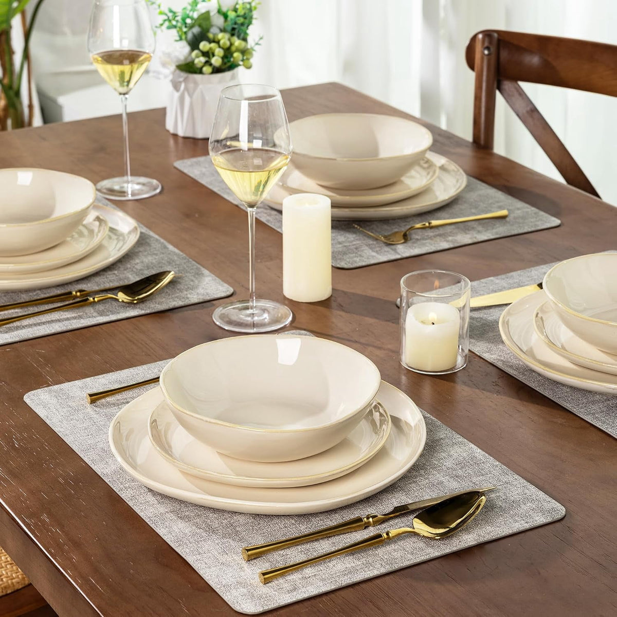 AmorArc Ceramic Dinnerware Sets,Handmade Reactive Glaze Stoneware Plates and Bowls Sets,Highly Chip and Crack Resistant | Dishwasher & Microwave Safe Dishes Set,Service for 4 Set(12pc),Reactive Glaze