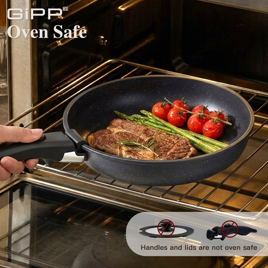 Gipp 11pcs Ceramic Cookware Sets, Pots and Pans Set Non Stick with Removable Handle, Oven & Dishwasher Safe,Induction Cookware