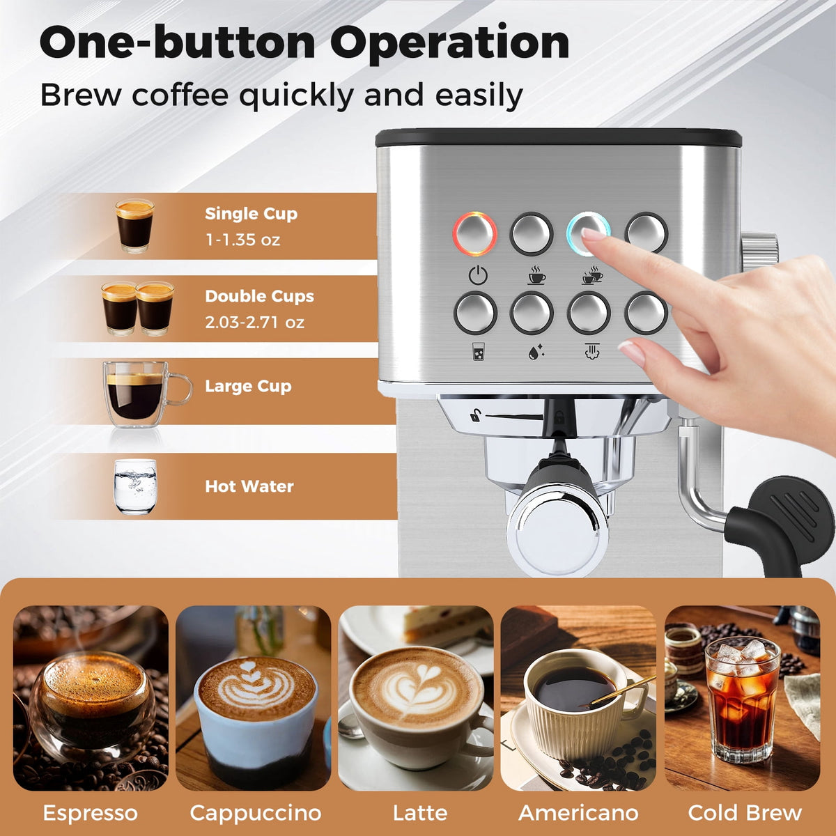 Costway Espresso Machine 20 Bar woth Milk Frother, 57OZ Removable Water Tank & Hot Water