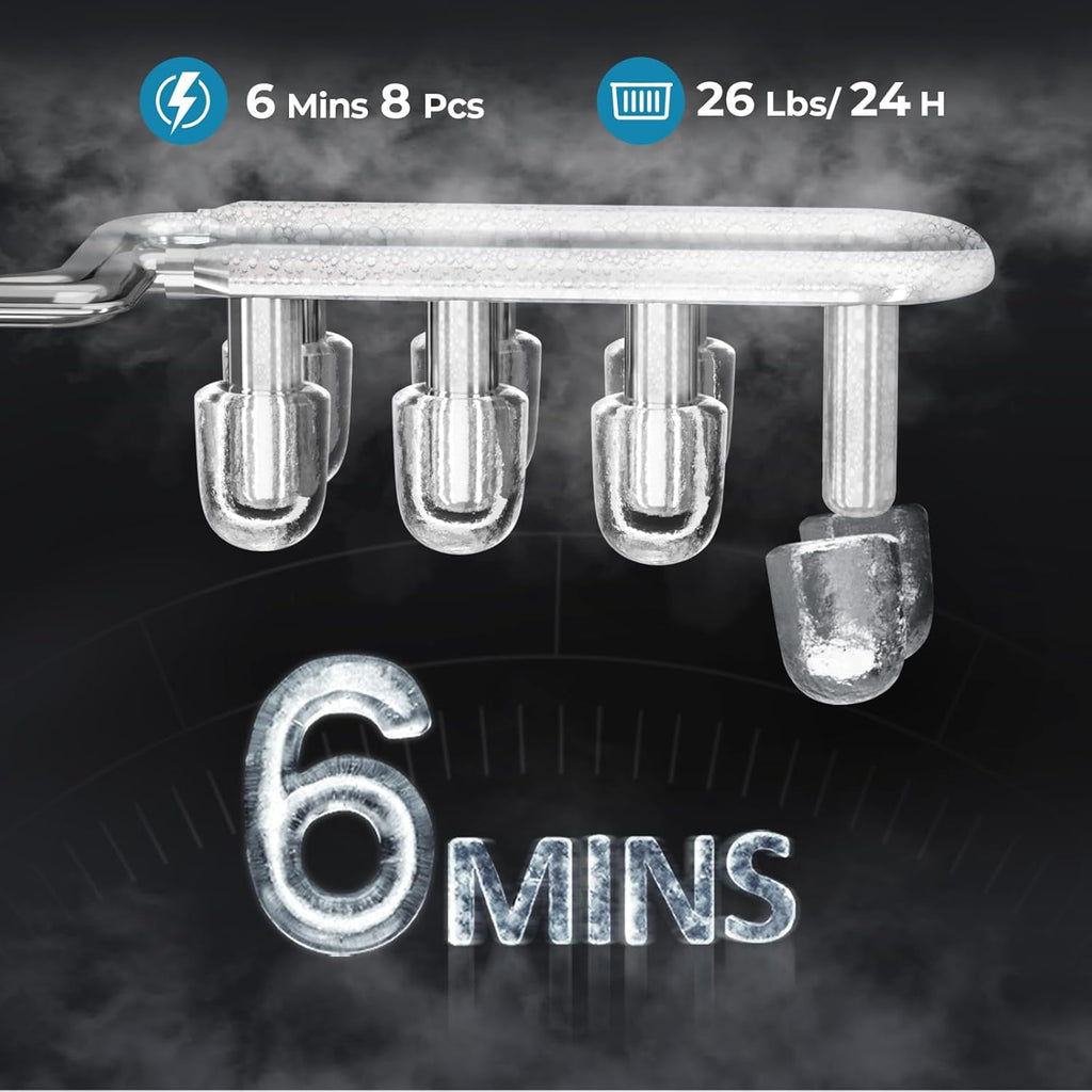 Havato Countertop Ice Maker, 8 Bullet Ice Cubes in 6 Mins, 26lbs/24H, w/ Scoop & Basket, White