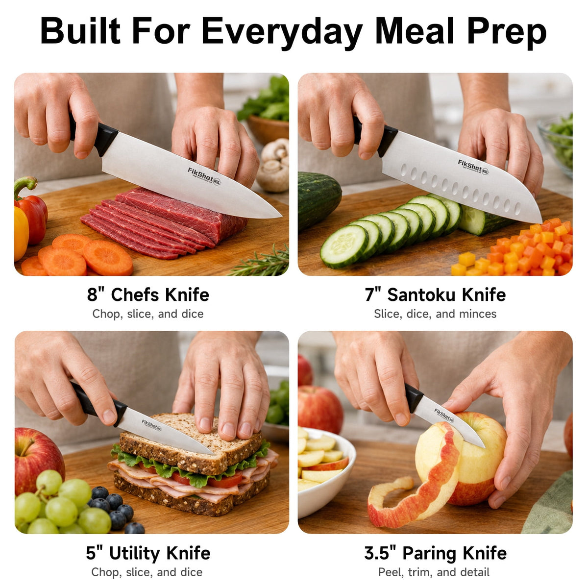 Knife Set with Block and Sharpener, High Carbon Stainless Steel Chef Knife block Set for Kitchen（15 PCS Pro Black）