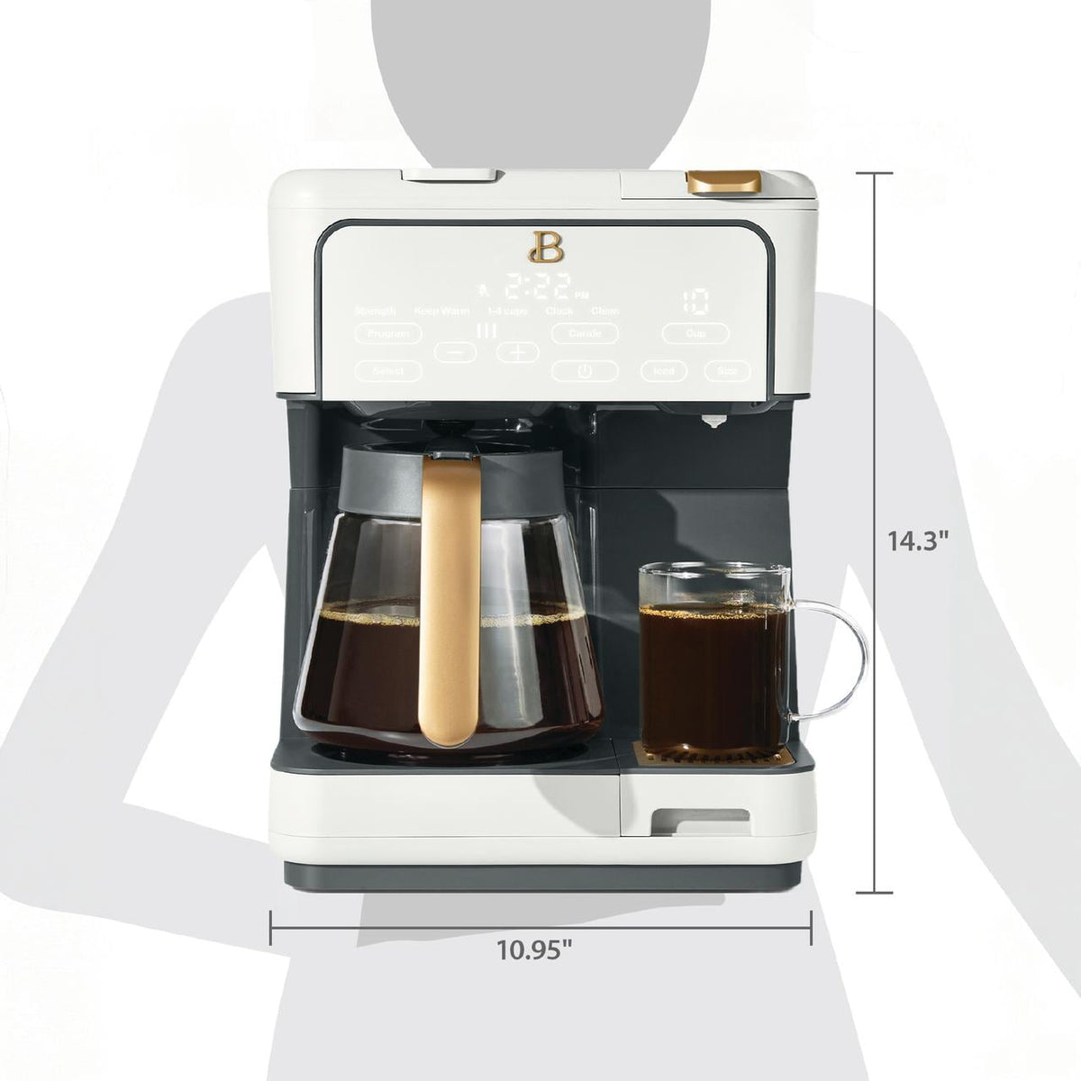 Beautiful by Drew Barrymore Multi-Brew 12-Cup Programmable Drip & Single-Serve Coffee Maker, White Icing