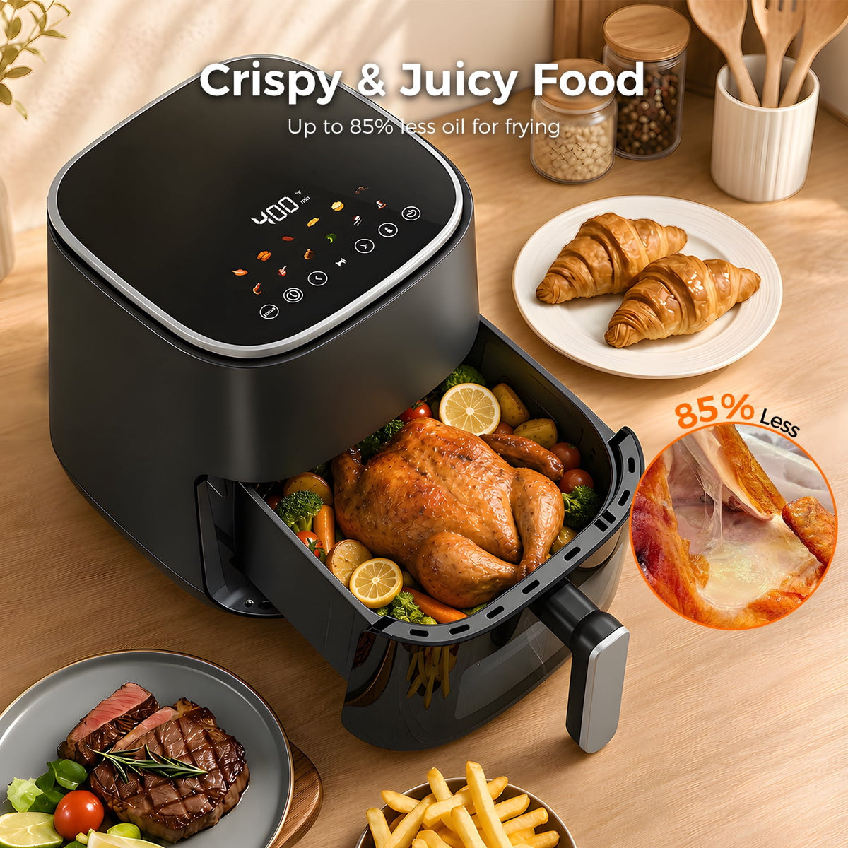 DAIVOS 5QT Air Fryer with Viewing Window, 12 Cooking Presets, 1500W Fast , Even Cooking