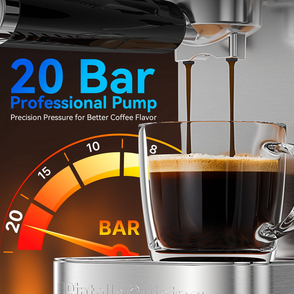 URintells Cuising 20 Bar Espresso Machine with Milk Frother, Built-in Timer, 1350 W Coffee Maker for Cappuccino, Latte & Americano
