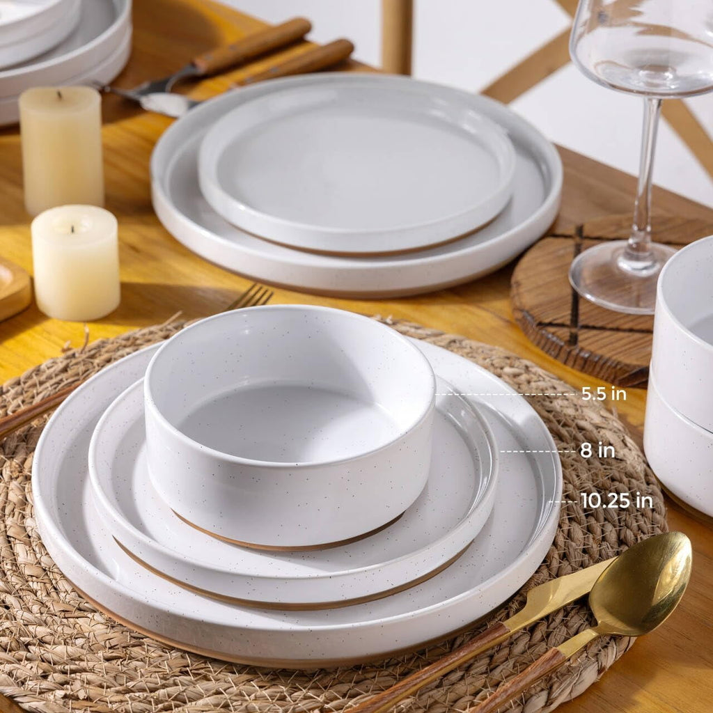 AmorArc Ceramic Dinnerware Set for 4 | Speckled Stoneware Plates and Bowls with unglazed terracotta | Scratch Resistant, Dishwasher & Microwave Safe Dishes Sets- 12-Pcs Pink