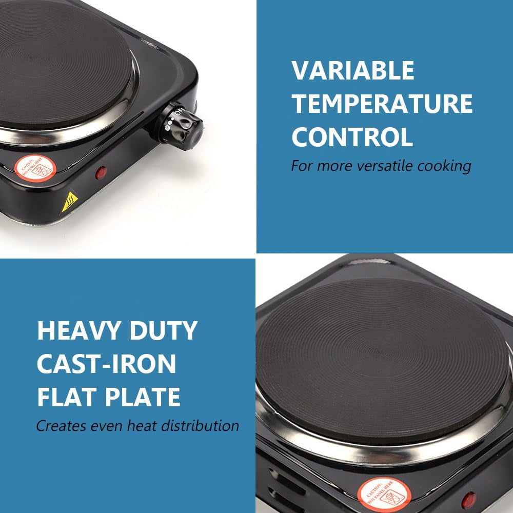 Electric Countertop Double Burner for Cooking, Portable 2000W Countertop Cast Iron Stove Burner, Hot Plate Temperature Controls with 5 Adjustable for RV/Home/Camp, Black