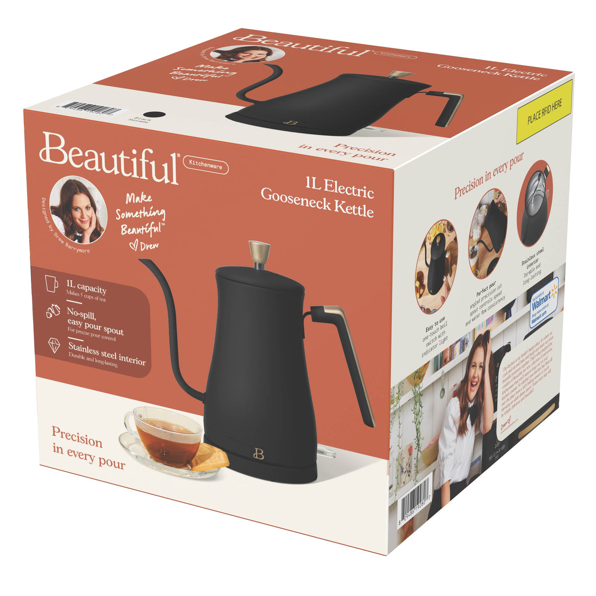 Beautiful 1-Liter Electric Gooseneck Kettle 1200 W, Chocolate by Drew Barrymore