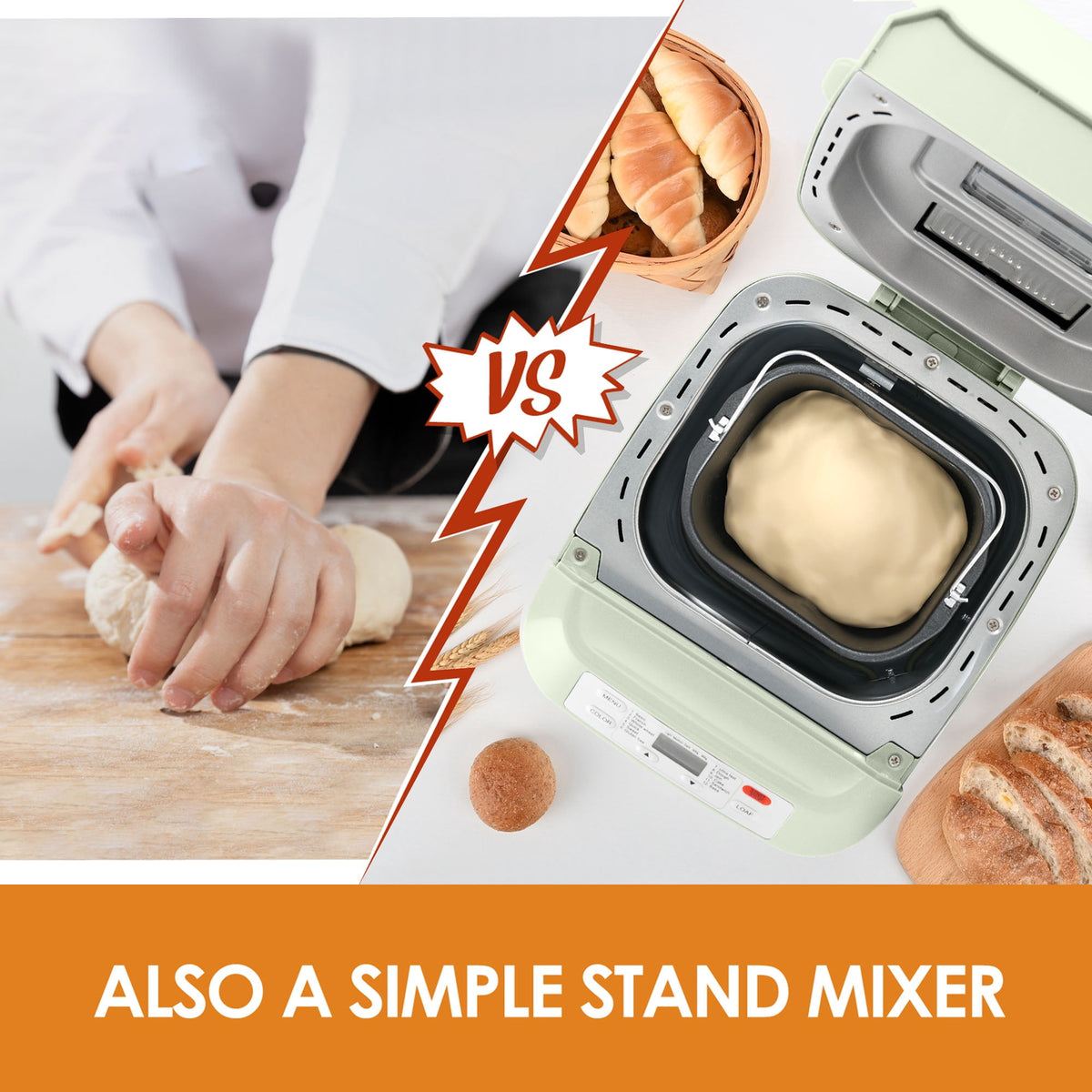 Kitchen in the Box 2lb Bread Maker with Auto Fruit Nut Dispenser, 12-in-1 Gluten-Free Bread Machine, 13H Delay Timer, Nonstick Pan, Keep Warm, White