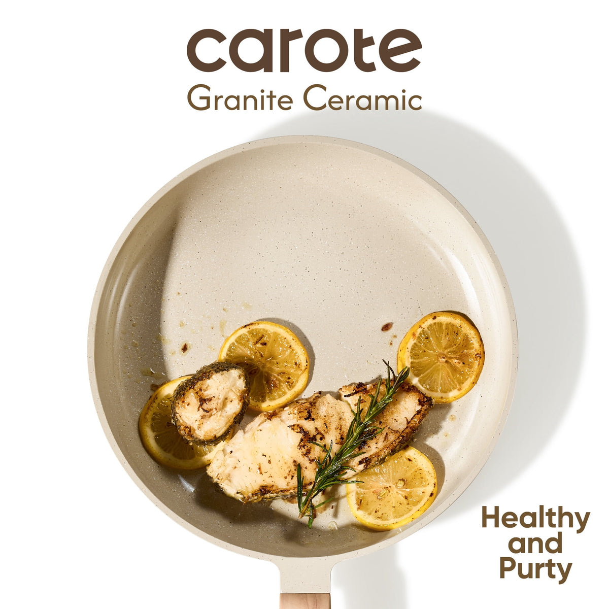 CAROTE 19-Piece Ceramic Pots and Pans Set, Nonstick Cookware Set with Lids, Induction Compatible, Oatmeal