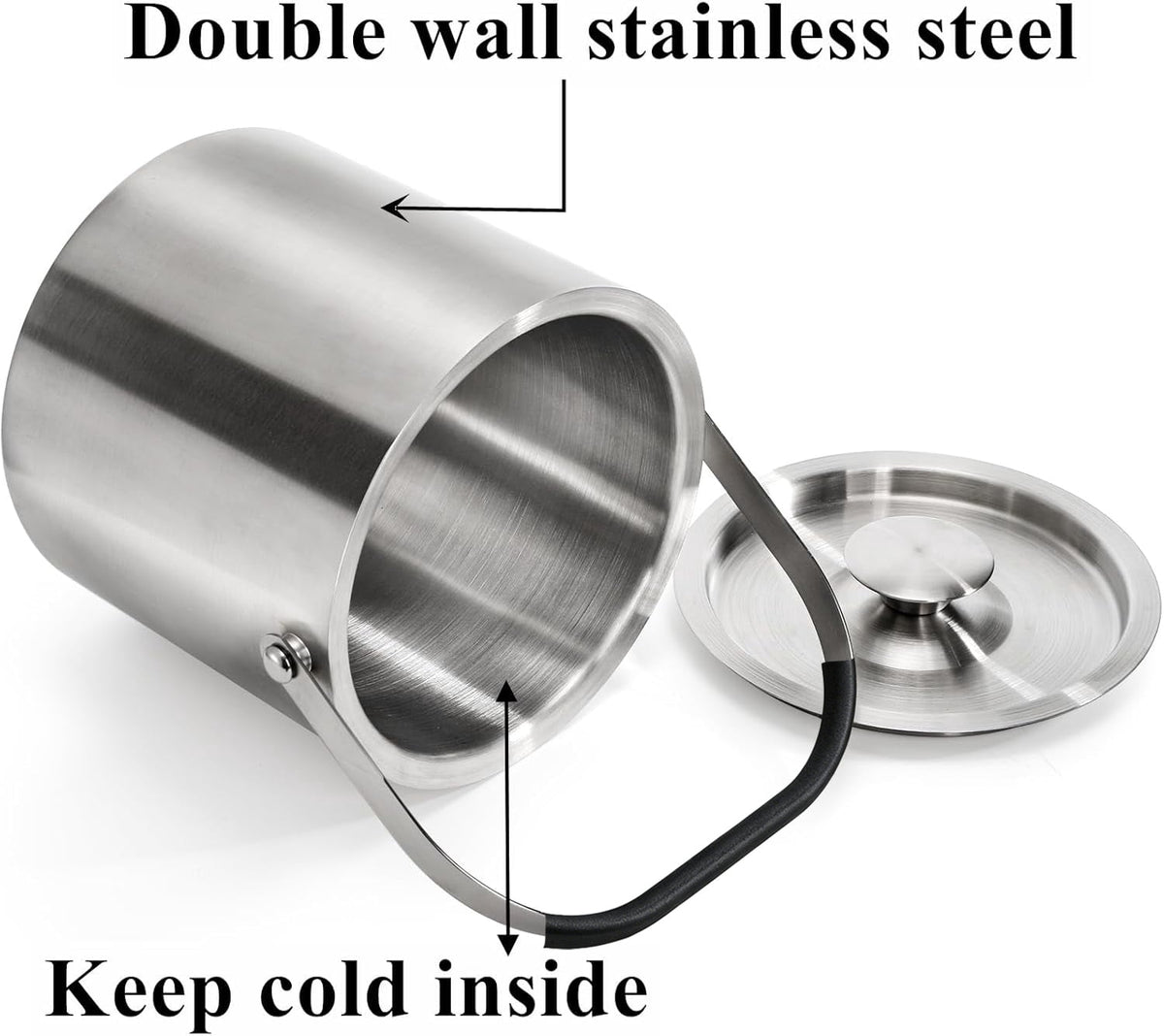 304 Stainless Steel Ice Bucket, 3L, Double Wall Insulated, with Lid, Carrying Handle and Ice Scoop, for Bar, Party, Outdoor
