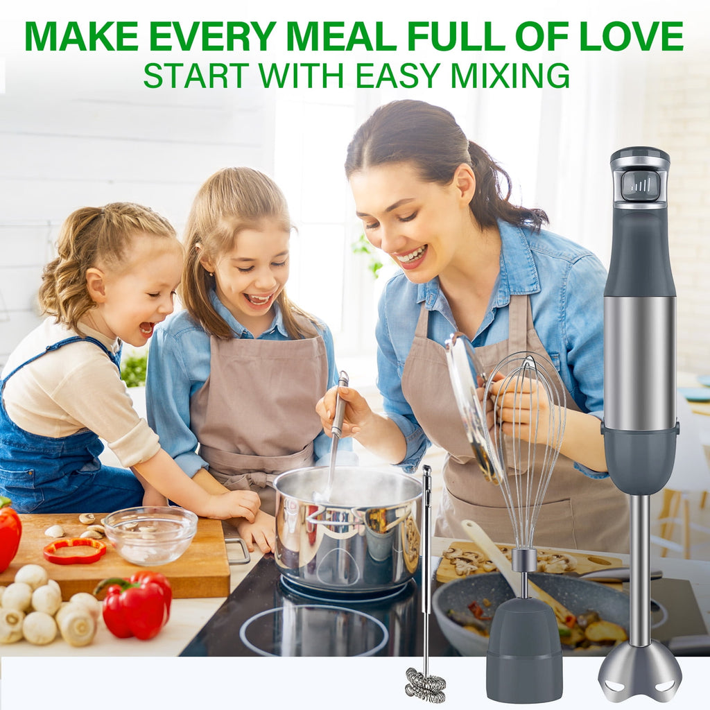 Immersion Blender Handheld 1100W 3 in 1 Corded Stick Hand Blenders for Kitchen with Trigger Speed Control, with Whisk, Milk Frother Attachemnts, Perfect Emulsifier for Soup, Smoothie, Puree