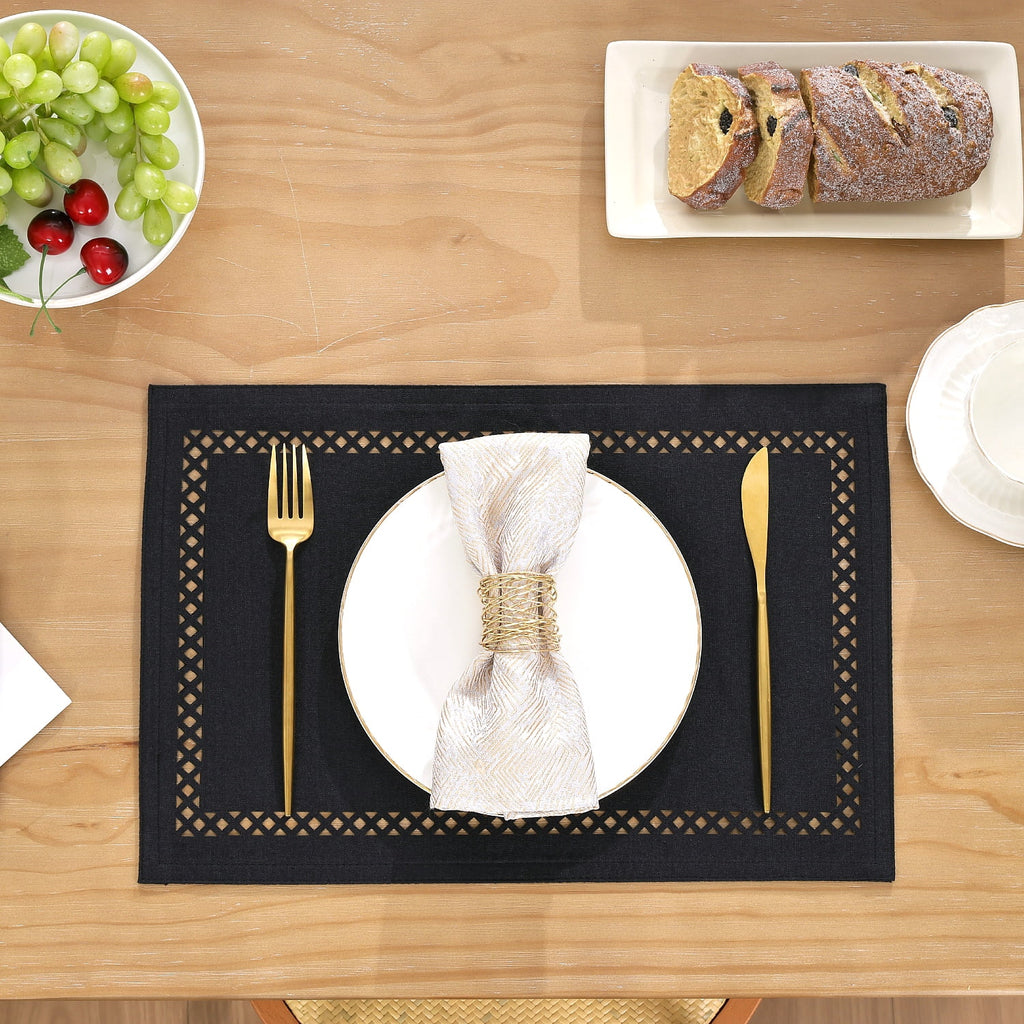Placemats Set of 4, Yamaziot Double Layer Cloth Fabric Heat Resistant Place Mat, Washable Reversible Rectangle Dining Table Mats, Hollow Khaki, 12"x18"