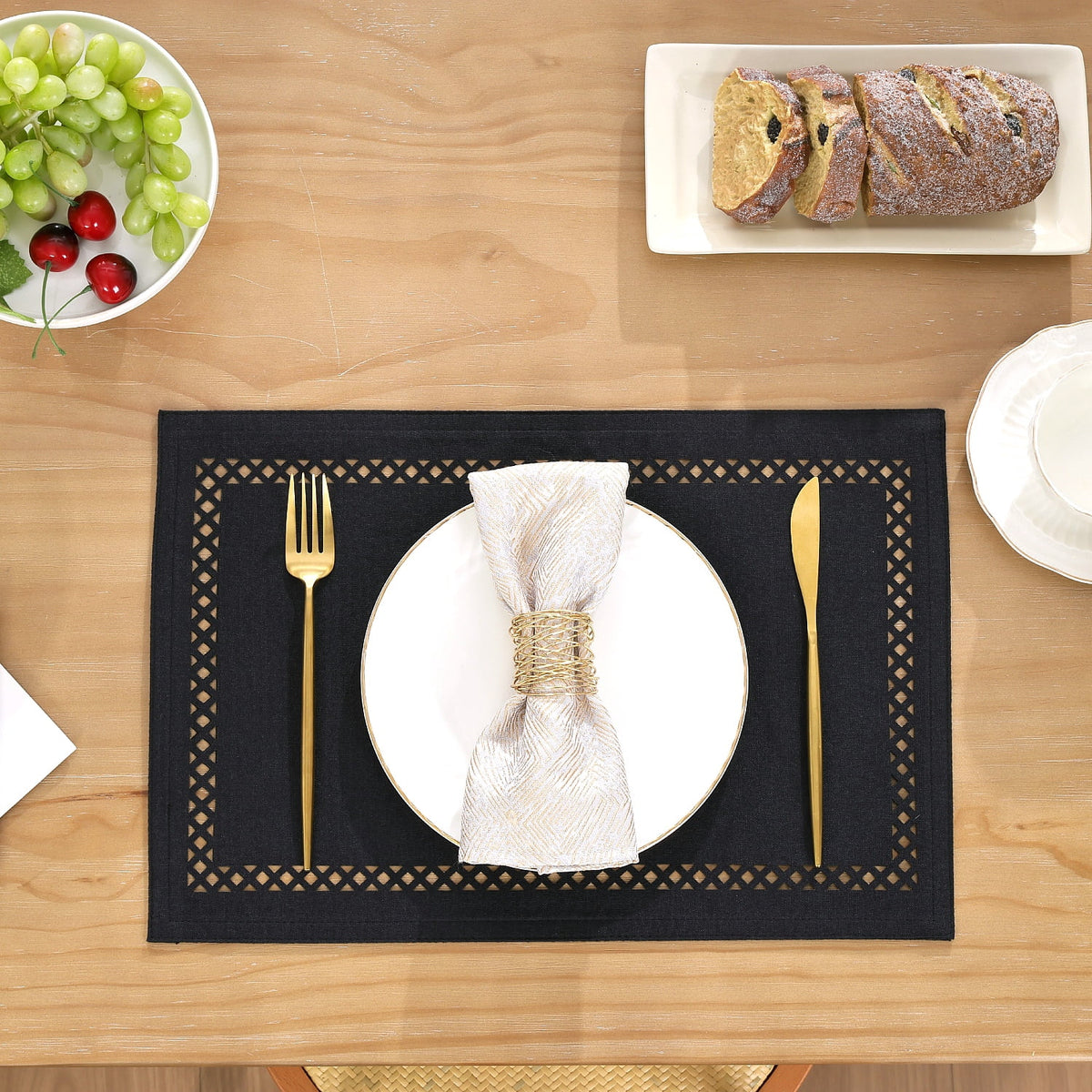 Placemats Set of 4, Yamaziot Double Layer Cloth Fabric Heat Resistant Place Mat, Washable Reversible Rectangle Dining Table Mats, Hollow Khaki, 12"x18"