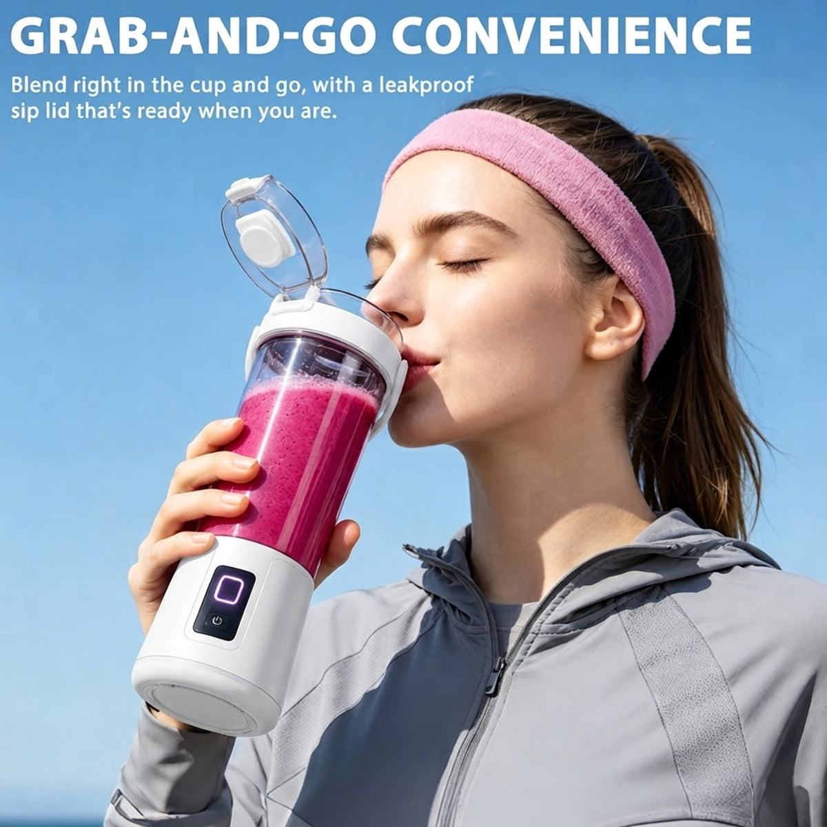 NUBILY Blast Portable Blender, Cordless, 20oz. Vessel, Personal Blender-for Shakes & Smoothies, BPA Free, Leakproof-Lid & Sip Spout, USB-C Rechargeable, Dishwasher Safe Parts, Grey