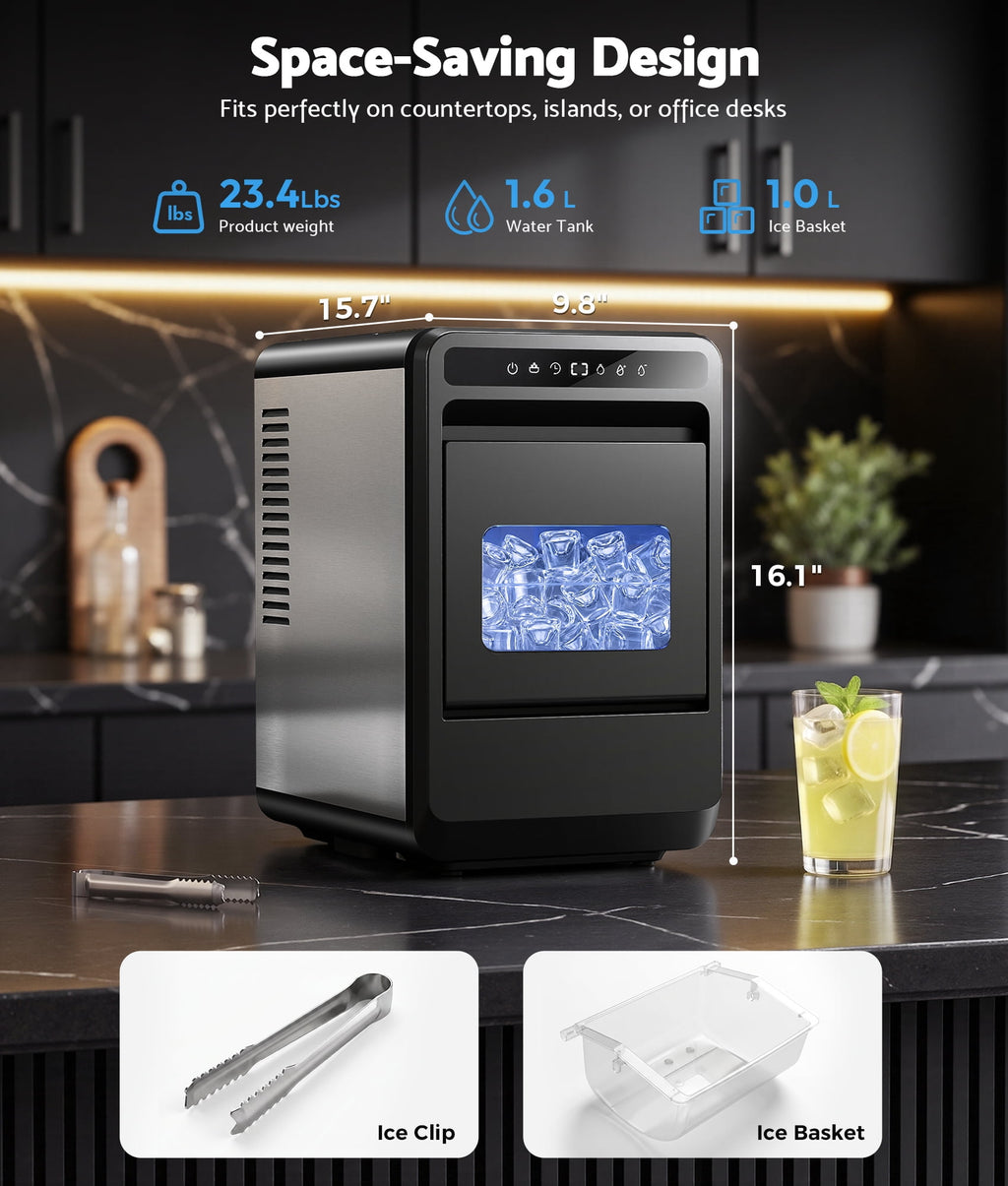 Flamemore Clear Countertop Ice Maker, 8 Crystal Clear 1.2" Large Craft Ice Cubes in 20 Mins, Portable Ice Machine with Self-Cleaning for Home Bar, Whiskey & Cocktails